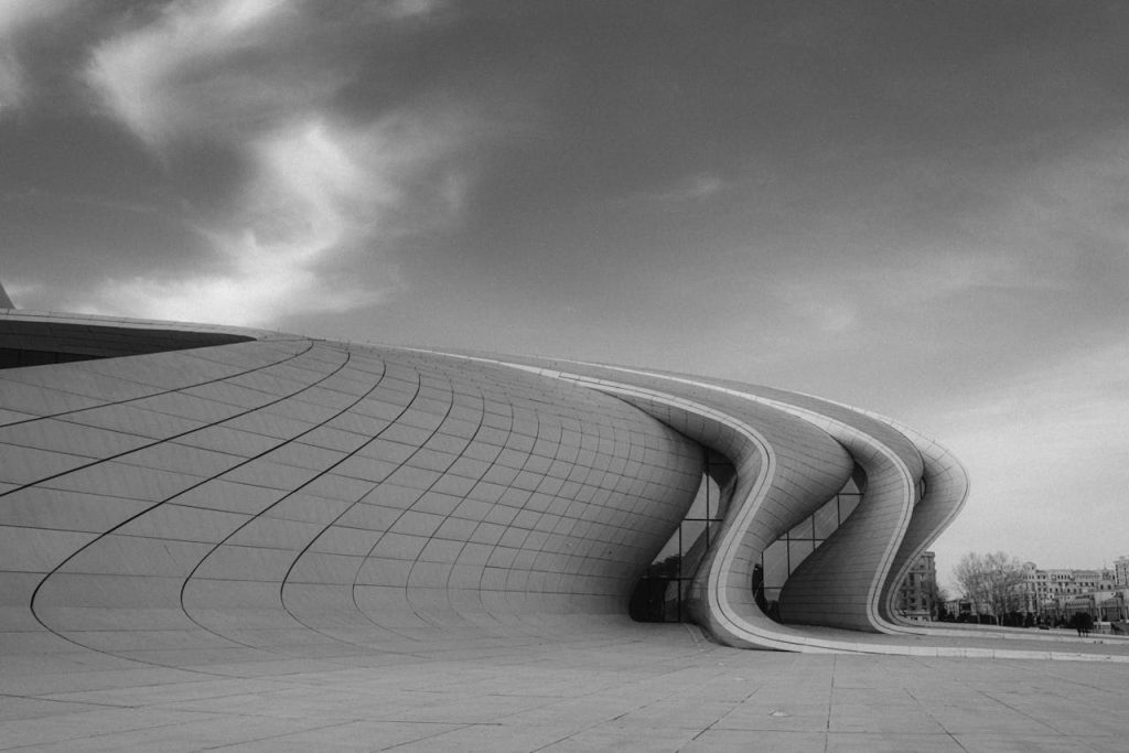 Modern architectural marvel in Baku, showcasing flowing curves and futuristic design.